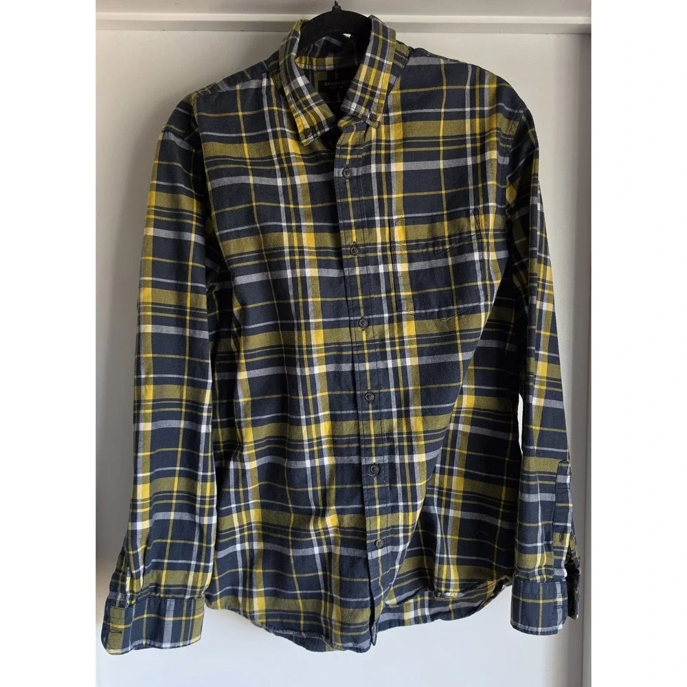 Banana Republic Flannel Shirt Men L Plaid Long Sleeve Cotton Casual Collared